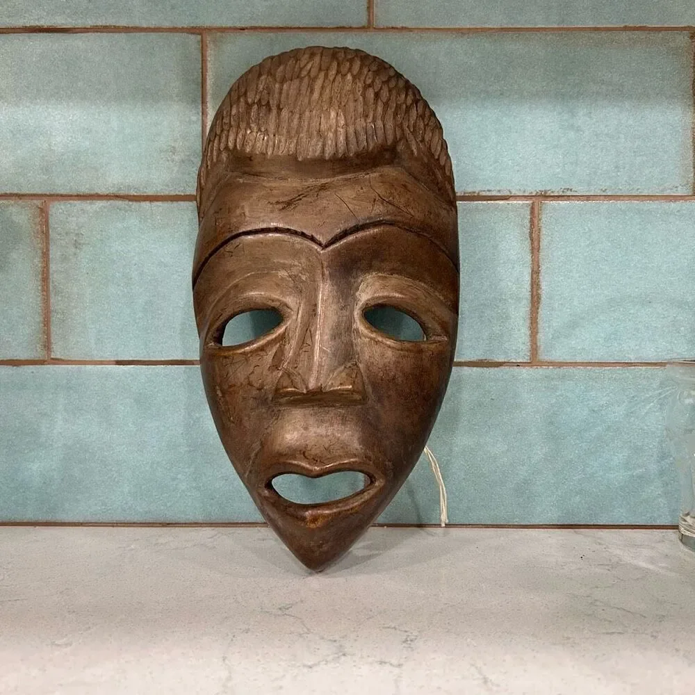 Vtg Handcarved African Man & Woman Wooden Mask Decorative Art 6